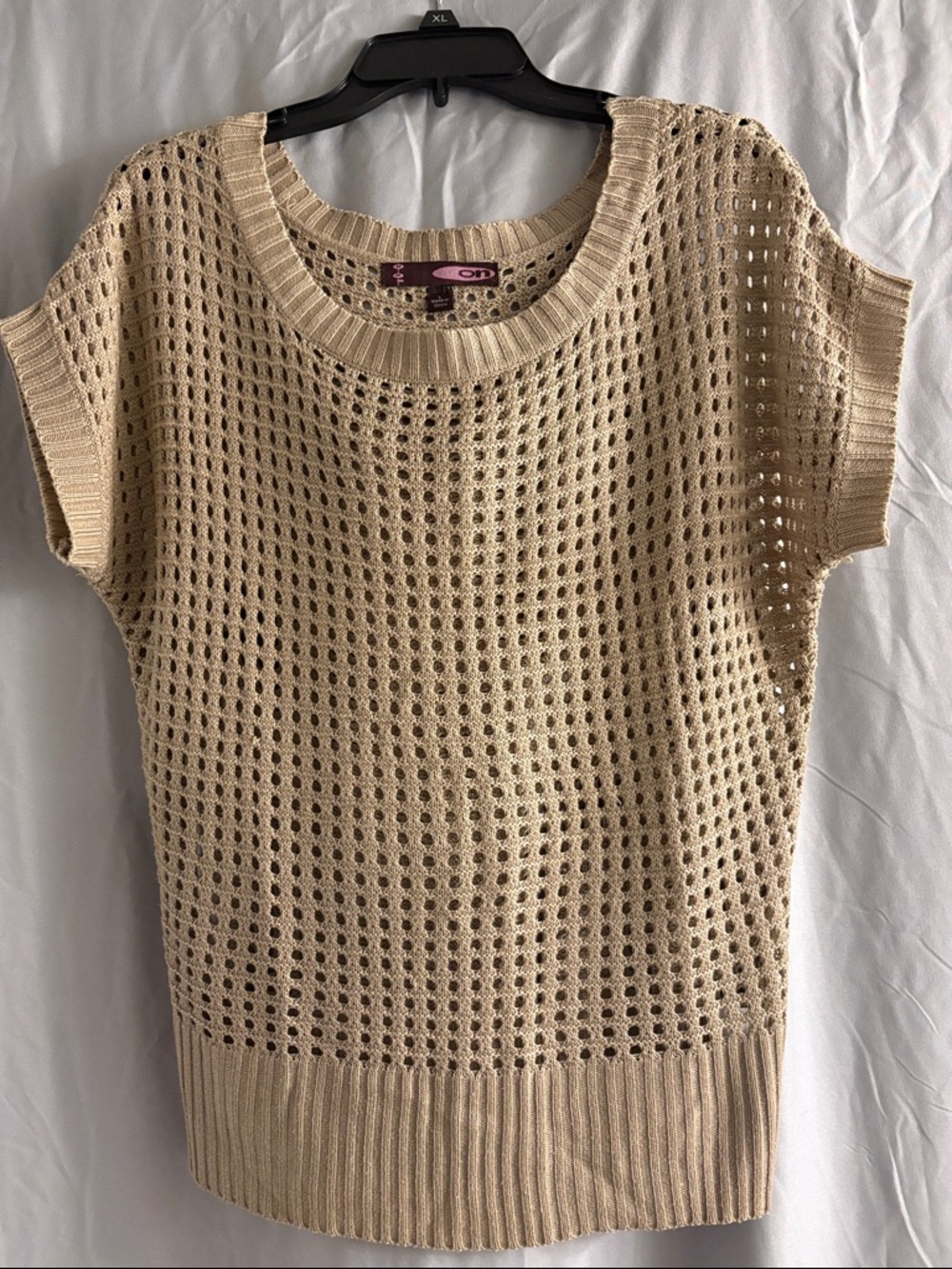 On Beige Open-Knit Crew Neck Sweater